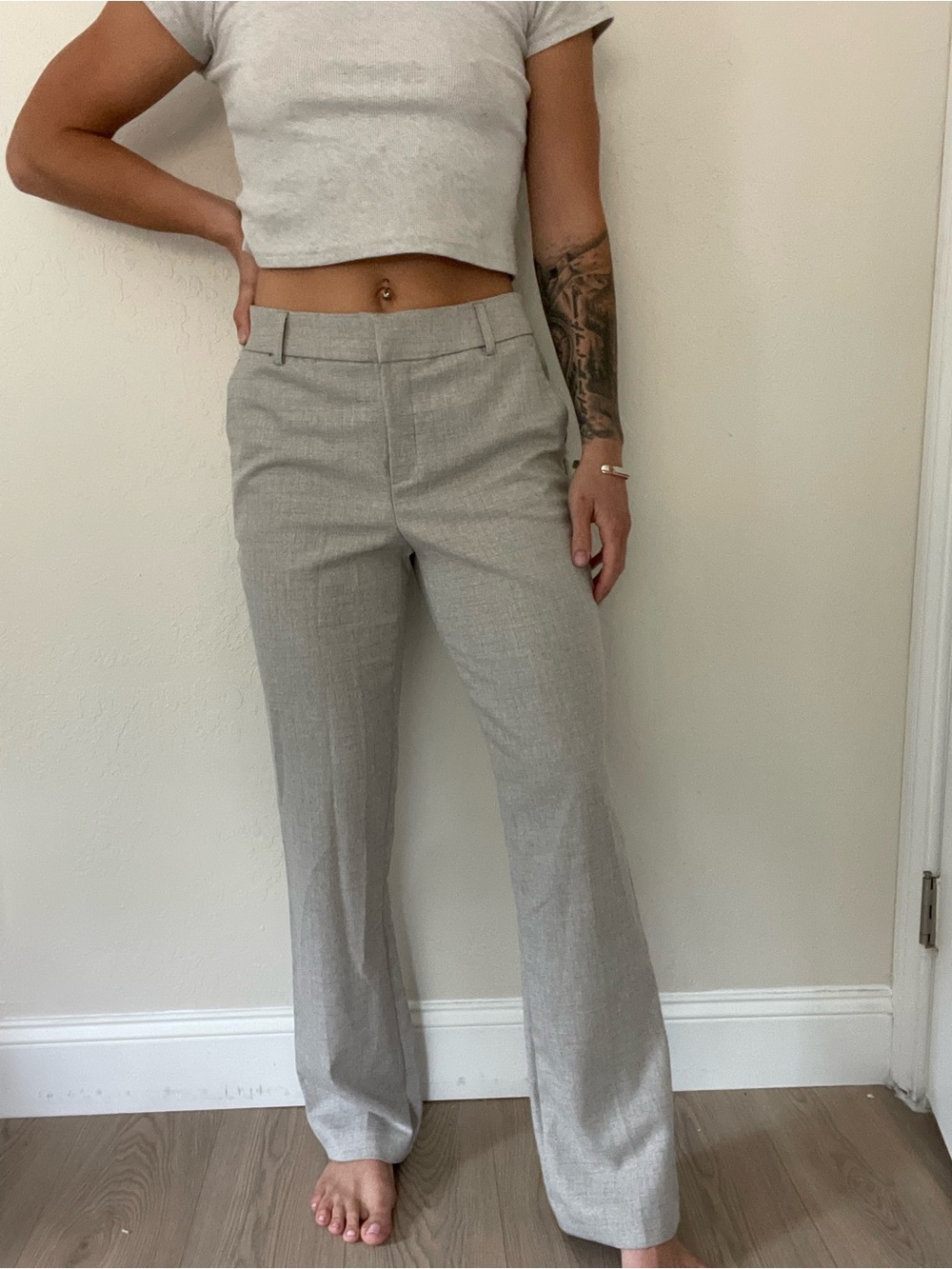 Nine West Light Gray Straight Leg Trousers